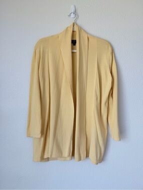 Talbots Pima Cotton Open Front Cardigan Pale Yellow Draped Knit Sweater S